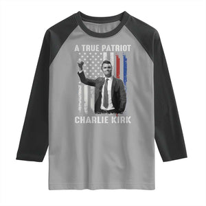 Charlie Kirk Tribute Raglan Shirt A True Patriot Freedom American Flag TS02 Sport Gray Black Print Your Wear