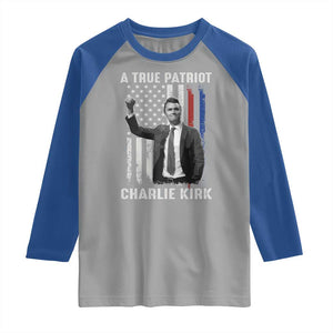 Charlie Kirk Tribute Raglan Shirt A True Patriot Freedom American Flag TS02 Sport Gray Royal Print Your Wear