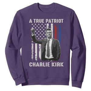 Charlie Kirk Tribute Sweatshirt A True Patriot Freedom American Flag TS02 Purple Print Your Wear