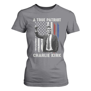 Charlie Kirk Tribute T Shirt For Women A True Patriot Freedom American Flag TS02 Charcoal Print Your Wear