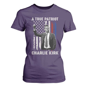 Charlie Kirk Tribute T Shirt For Women A True Patriot Freedom American Flag TS02 Purple Print Your Wear