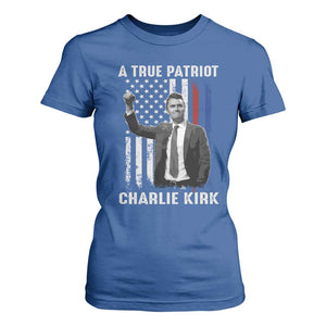Charlie Kirk Tribute T Shirt For Women A True Patriot Freedom American Flag TS02 Royal Blue Print Your Wear