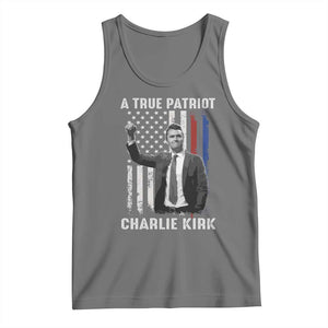 Charlie Kirk Tribute Tank Top A True Patriot Freedom American Flag TS02 Black Heather Print Your Wear