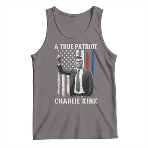 Charlie Kirk Tribute Tank Top A True Patriot Freedom American Flag TS02 Deep Heather Print Your Wear
