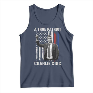 Charlie Kirk Tribute Tank Top A True Patriot Freedom American Flag TS02 Navy Print Your Wear