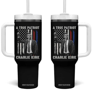 Charlie Kirk Tribute Tumbler With Handle A True Patriot Freedom American Flag TS02 One Size: 40 oz Black Print Your Wear