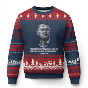 Charlie Kirk Legacy Ugly Christmas Sweater Greatness of Our Nation American True Patriot TS02 Navy Red Print Your Wear