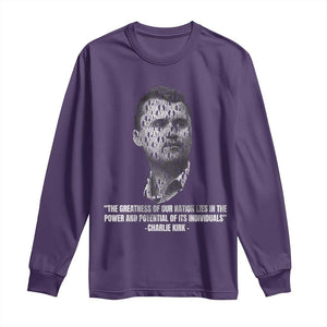 Charlie Kirk Legacy Long Sleeve Shirt Greatness of Our Nation American True Patriot TS02 Purple Print Your Wear