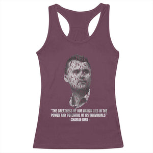 Charlie Kirk Legacy Racerback Tank Top Greatness of Our Nation American True Patriot TS02 Maroon Print Your Wear