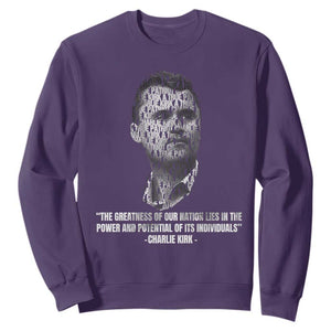 Charlie Kirk Legacy Sweatshirt Greatness of Our Nation American True Patriot TS02 Purple Print Your Wear