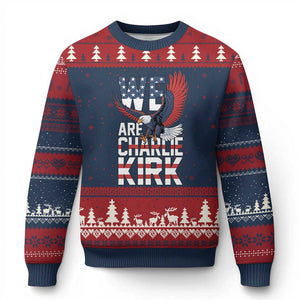 We Are Charlie Kirk Patriotic Ugly Christmas Sweater United We Stand Strong and Honor American Eagle Graphic TS02 Navy Red Print Your Wear