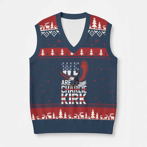 We Are Charlie Kirk Patriotic V-Neck Knit Sweater Vest United We Stand Strong and Honor American Eagle Graphic TS02 Navy Red Print Your Wear