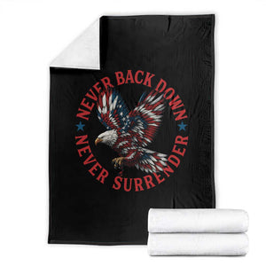 Patriotic American Eagle Graphic Throw Blanket Never Back Down Never Surrender Memorial for Freedom Fighters TS02 Black Print Your Wear