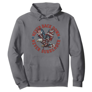 Patriotic American Eagle Graphic Hoodie Never Back Down Never Surrender Memorial for Freedom Fighters TS02 Charcoal Print Your Wear