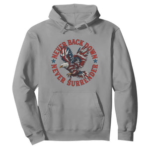 Patriotic American Eagle Graphic Hoodie Never Back Down Never Surrender Memorial for Freedom Fighters TS02 Sport Gray Print Your Wear