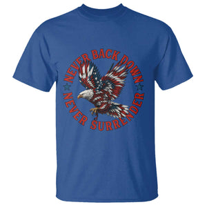 Patriotic American Eagle Graphic T Shirt Never Back Down Never Surrender Memorial for Freedom Fighters TS02 Royal Blue Print Your Wear