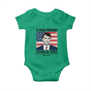 A True Patriot Memorial Baby Onesie Charlie Kirk Legacy The Greatness of Our Nation TS02 Irish Green Print Your Wear