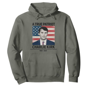 A True Patriot Memorial Hoodie Charlie Kirk Legacy The Greatness of Our Nation TS02 Military Green Print Your Wear