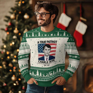 A True Patriot Memorial Ugly Christmas Sweater Charlie Kirk Legacy The Greatness of Our Nation TS02 Beige Green Print Your Wear