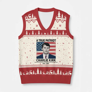 A True Patriot Memorial V-Neck Knit Sweater Vest Charlie Kirk Legacy The Greatness of Our Nation TS02 Beige Red Print Your Wear