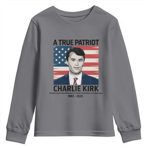 A True Patriot Memorial Youth Sweatshirt Charlie Kirk Legacy The Greatness of Our Nation TS02 Charcoal Print Your Wear