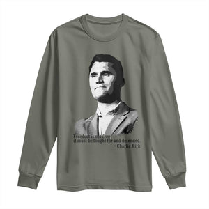Freedom Is Not Free Long Sleeve Shirt Defender of Liberty Charlie Kirk Tribute TS02 Military Green Print Your Wear