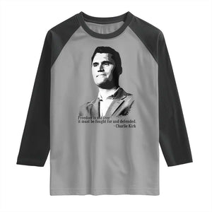 Freedom Is Not Free Raglan Shirt Defender of Liberty Charlie Kirk Tribute TS02 Sport Gray Black Print Your Wear