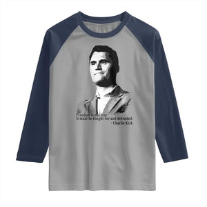 Freedom Is Not Free Raglan Shirt Defender of Liberty Charlie Kirk Tribute TS02 Sport Gray Navy Print Your Wear