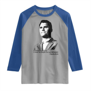 Freedom Is Not Free Raglan Shirt Defender of Liberty Charlie Kirk Tribute TS02 Sport Gray Royal Print Your Wear