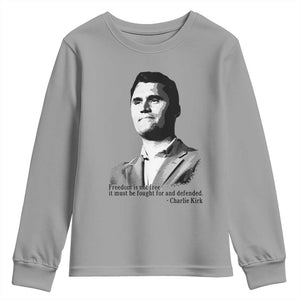 Freedom Is Not Free Youth Sweatshirt Defender of Liberty Charlie Kirk Tribute TS02 Sport Gray Print Your Wear