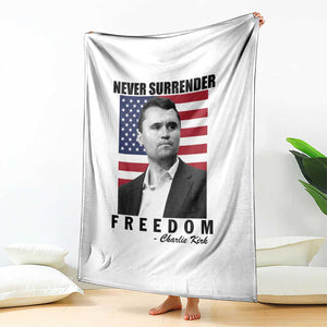 Never Surrender Freedom Throw Blanket Patriotic Charlie Kirk Tribute American Flag TS02 Print Your Wear