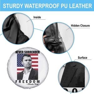 Never Surrender Freedom Spare Tire Cover Patriotic Charlie Kirk Tribute American Flag TS02 Print Your Wear