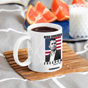 Never Surrender Freedom Coffee Mug Patriotic Charlie Kirk Tribute American Flag TS02 Print Your Wear
