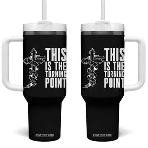 This is the Turning Point Tumbler With Handle Husband Father Patriot Charlie Kirk Tribute Christian Faith TS02 One Size: 40 oz Black Print Your Wear