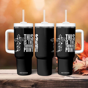 This is the Turning Point Tumbler With Handle Husband Father Patriot Charlie Kirk Tribute Christian Faith TS02 Print Your Wear