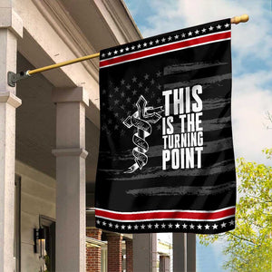 This is the Turning Point Garden Flag Husband Father Patriot Charlie Kirk Tribute Christian Faith TS02 Distressed Black Red Print Your Wear