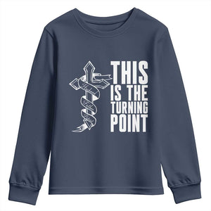 This is the Turning Point Youth Sweatshirt Husband Father Patriot Charlie Kirk Tribute Christian Faith TS02 Navy Print Your Wear