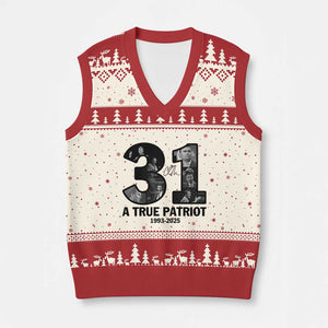 Freedom Number 31 Tribute Graphic V-Neck Knit Sweater Vest Thank You Charlie Kirk A True Patriot Memorial TS02 Beige Red Print Your Wear