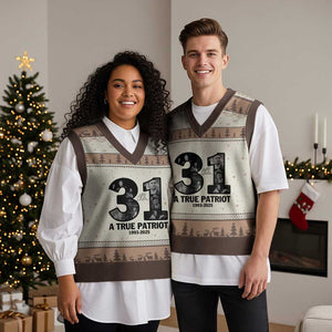 Freedom Number 31 Tribute Graphic V-Neck Knit Sweater Vest Thank You Charlie Kirk A True Patriot Memorial TS02 Mocha Mousse Print Your Wear