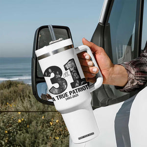 Freedom Number 31 Tribute Graphic Tumbler With Handle Thank You Charlie Kirk A True Patriot Memorial TS02 Print Your Wear