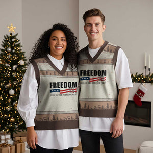 Freedom This Is The Turning Point V-Neck Knit Sweater Vest True Patriot Liberty Defender American Flag TS02 Mocha Mousse Print Your Wear