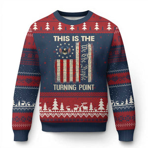 We the People Turning Point Ugly Christmas Sweater Vintage American Flag and Freedom Patriotic Eagle TS02 Navy Red Print Your Wear