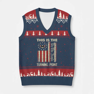 We the People Turning Point V-Neck Knit Sweater Vest Vintage American Flag and Freedom Patriotic Eagle TS02 Navy Red Print Your Wear