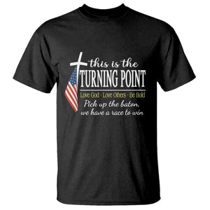Faith Fueled Turning Point T Shirt Christian Patriot Cross and American Flag TS02 Black Print Your Wear