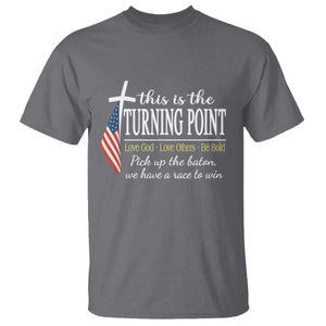 Faith Fueled Turning Point T Shirt Christian Patriot Cross and American Flag TS02 Charcoal Print Your Wear