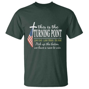 Faith Fueled Turning Point T Shirt Christian Patriot Cross and American Flag TS02 Dark Forest Green Print Your Wear