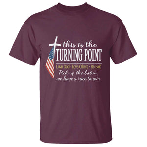 Faith Fueled Turning Point T Shirt Christian Patriot Cross and American Flag TS02 Maroon Print Your Wear