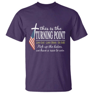 Faith Fueled Turning Point T Shirt Christian Patriot Cross and American Flag TS02 Purple Print Your Wear