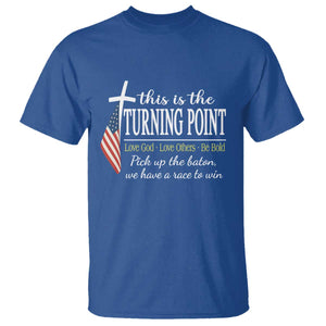 Faith Fueled Turning Point T Shirt Christian Patriot Cross and American Flag TS02 Royal Blue Print Your Wear