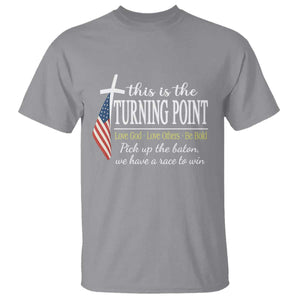 Faith Fueled Turning Point T Shirt Christian Patriot Cross and American Flag TS02 Sport Gray Print Your Wear